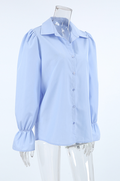 Buttons Patchwork Turndown Collar Blouses