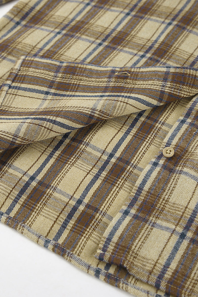 Plaid Buttons Contrast Turndown Collar Blouses