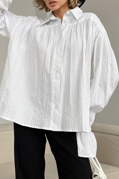 Jacquard Buttons Texture Turndown Collar Blouses