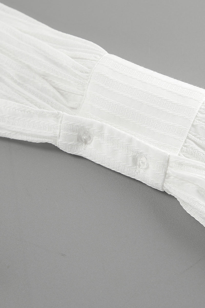 Jacquard Buttons Texture Turndown Collar Blouses