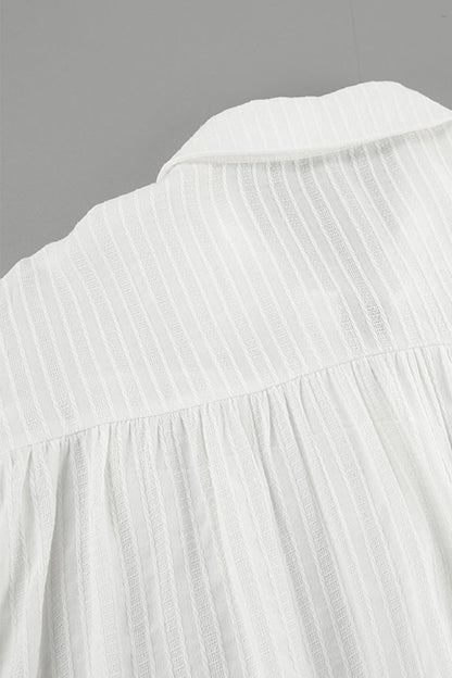 Jacquard Buttons Texture Turndown Collar Blouses
