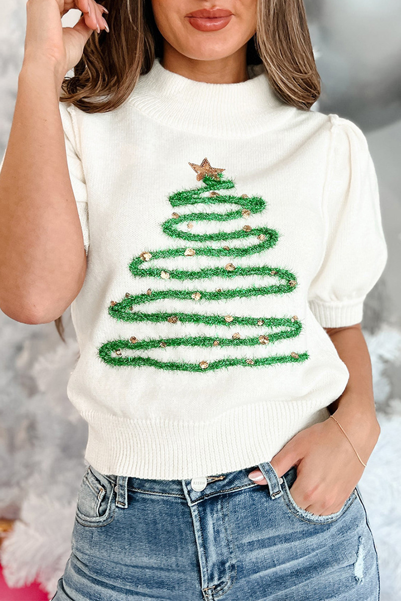 Christmas Tree Sequins Patchwork Half a Turtleneck Sweaters