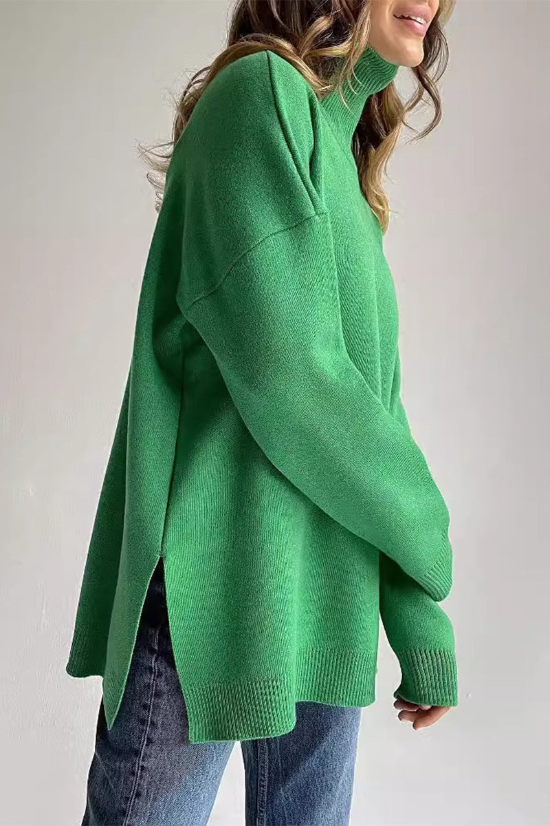 Color Slit Turtleneck Sweaters(8 Colors)