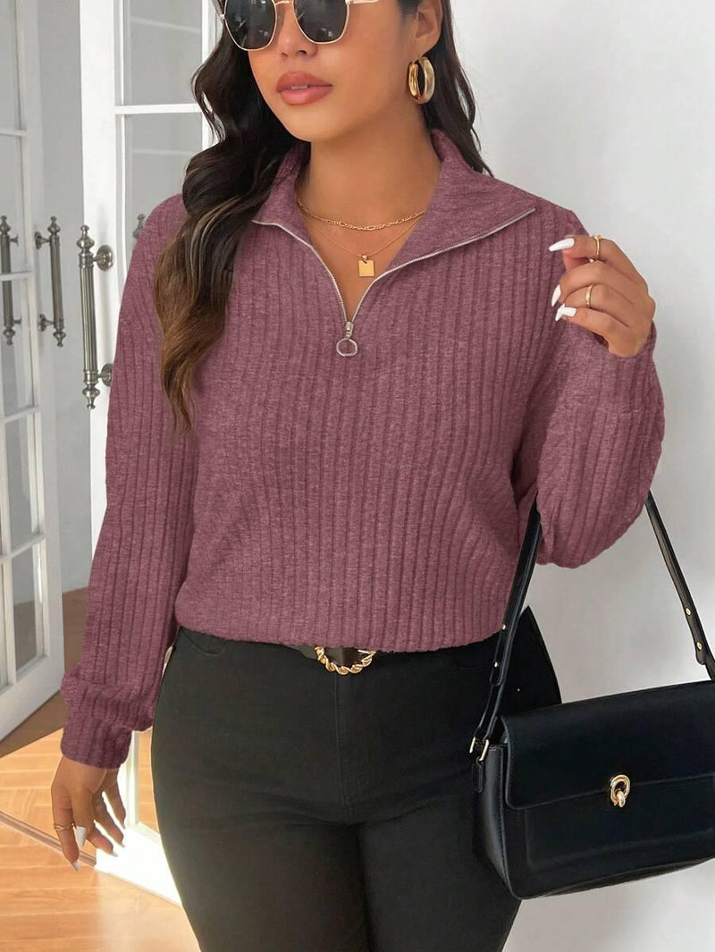 Fuzzy Collar Quarter Zip Cozy Sweater