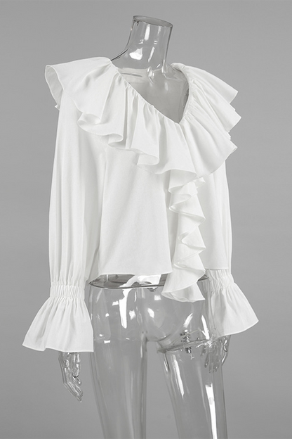 Color Ruffle V Neck Blouses