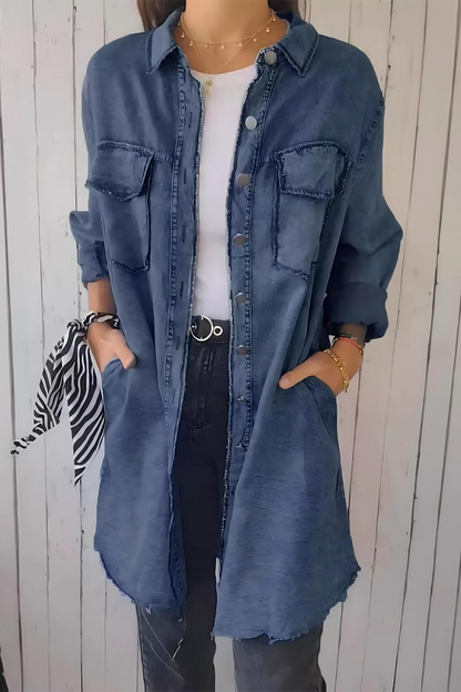 Distressed Buttons Turndown Collar Blouses(4 Colors)