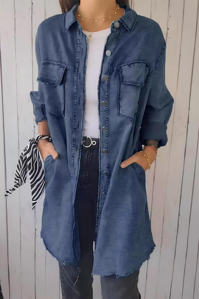 Distressed Buttons Turndown Collar Blouses(4 Colors)