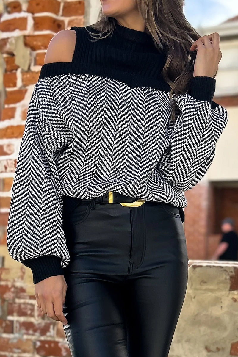 Stripe Weave Contrast Half a Turtleneck Sweaters