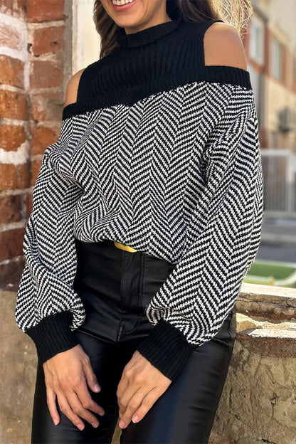 Stripe Weave Contrast Half a Turtleneck Sweaters