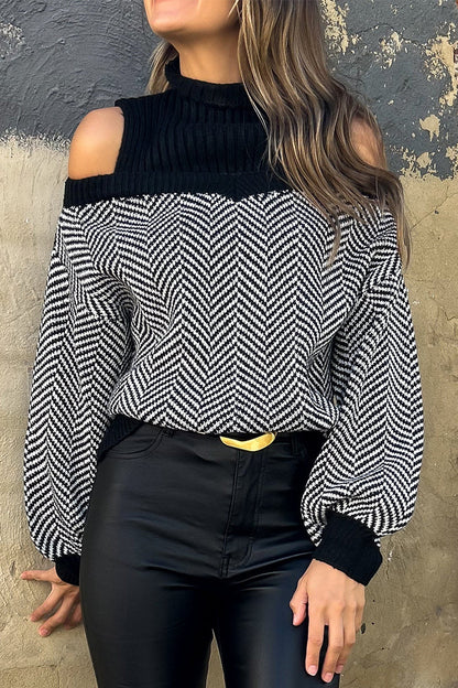 Stripe Weave Contrast Half a Turtleneck Sweaters