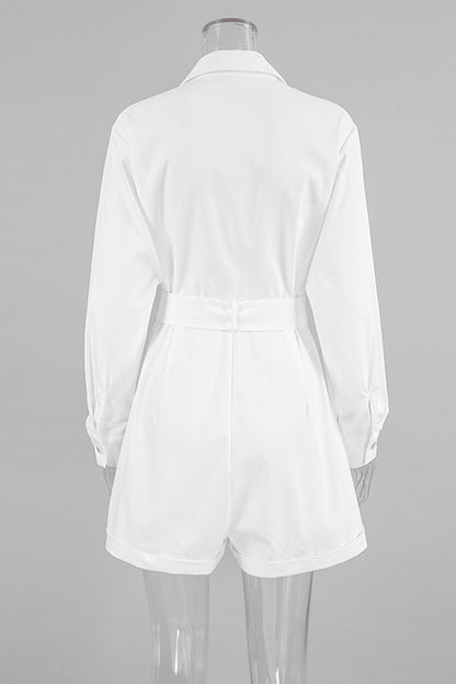 Daily Pocket Buttons With Belt Turndown Collar Loose Rompers