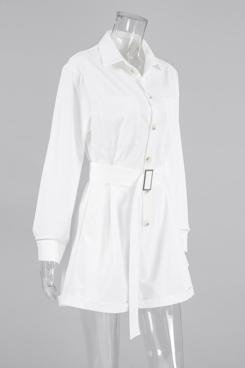 Daily Pocket Buttons With Belt Turndown Collar Loose Rompers
