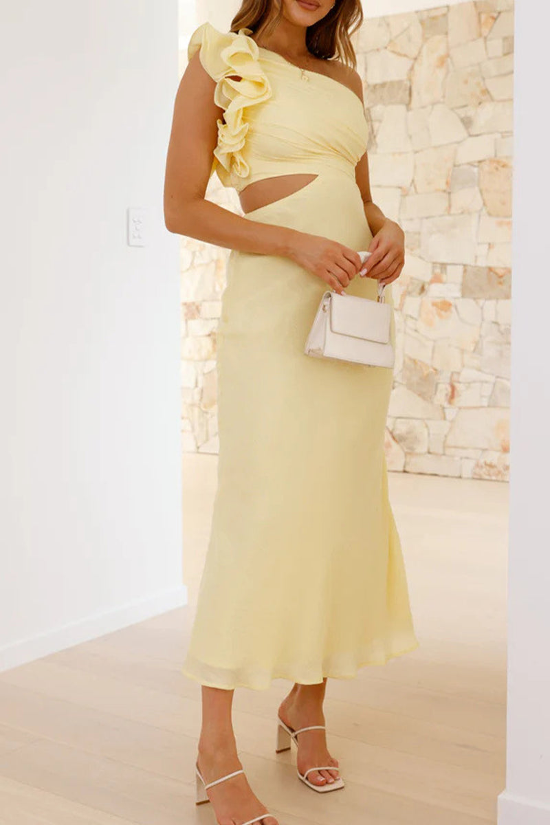 Irregular Flower Shape Sloping Shoulder One Step Skirt Dresses(6 Colors)