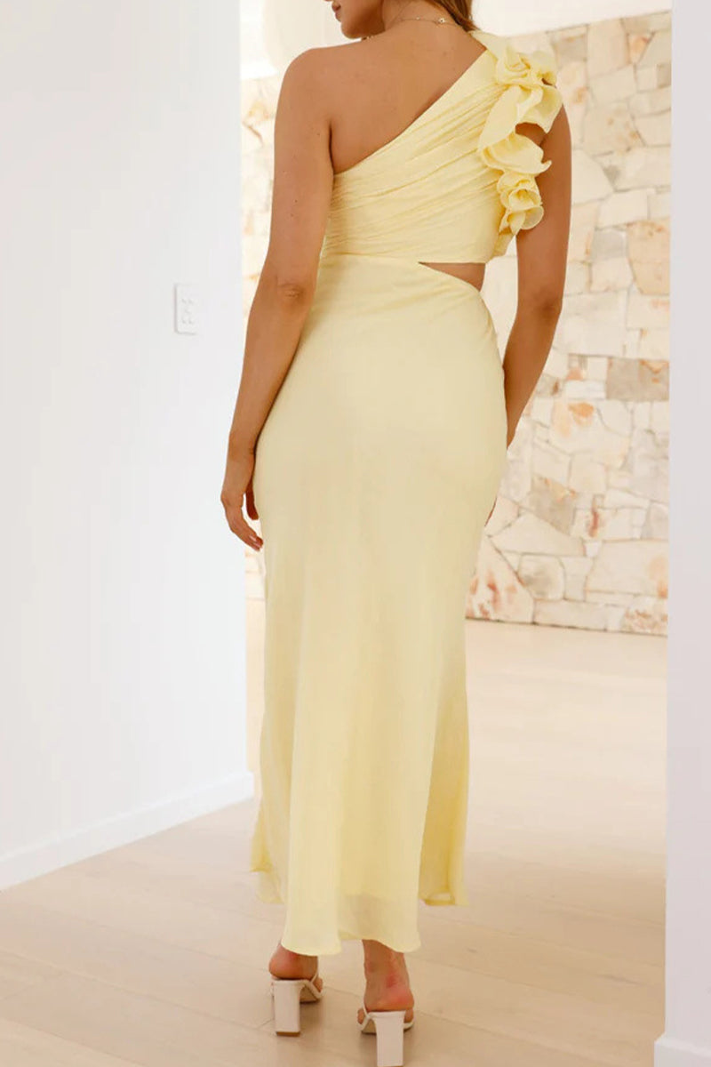 Irregular Flower Shape Sloping Shoulder One Step Skirt Dresses(6 Colors)