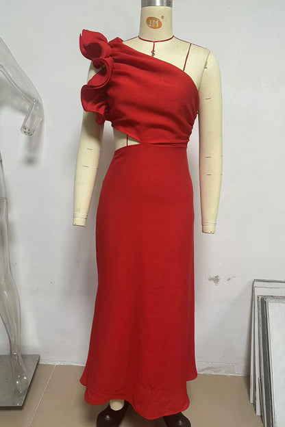 Irregular Flower Shape Sloping Shoulder One Step Skirt Dresses(6 Colors)