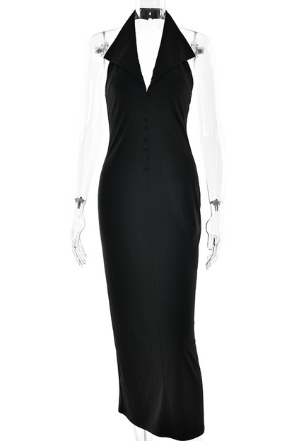 Buckle Backless Turndown Collar One Step Skirt Dresses(3 Colors)