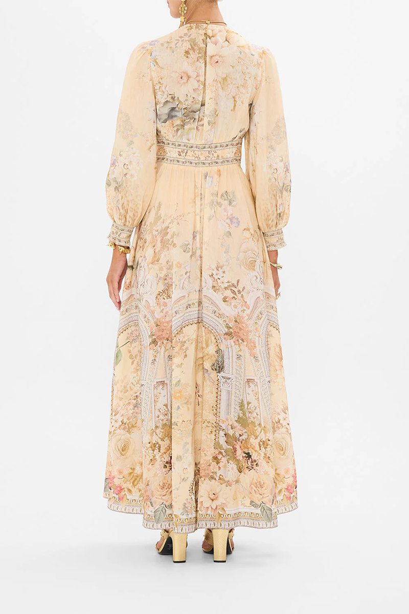 Print Contrast V Neck Waist Skirt Dresses