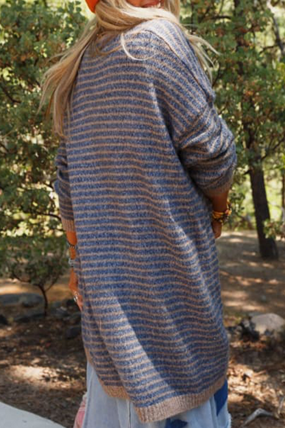 Stripe Pocket Weave Contrast Cardigan Collar Outerwear