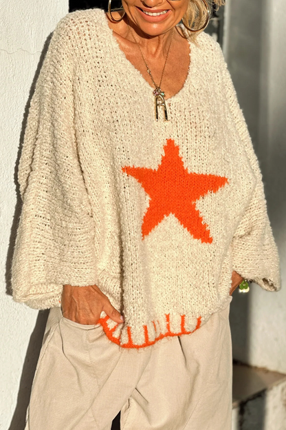 Street the Stars Weave Contrast V Neck Sweaters