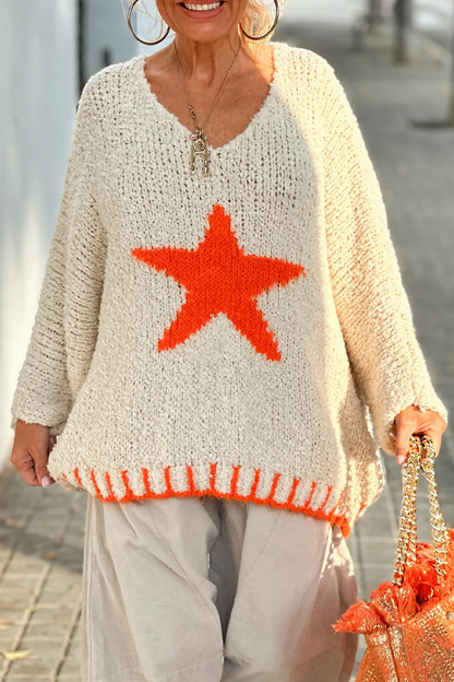 Street the Stars Weave Contrast V Neck Sweaters