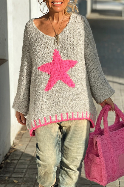 Street the Stars Weave Contrast V Neck Sweaters