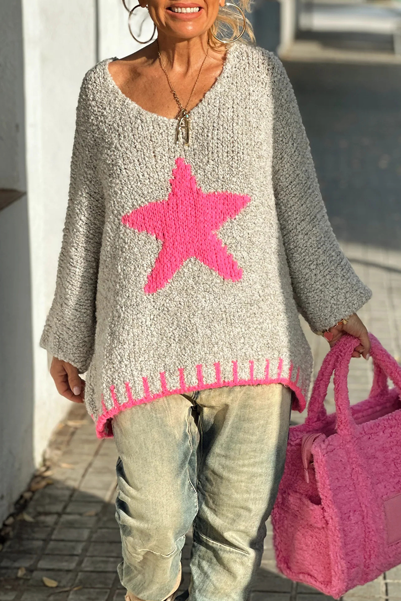 Street the Stars Weave Contrast V Neck Sweaters