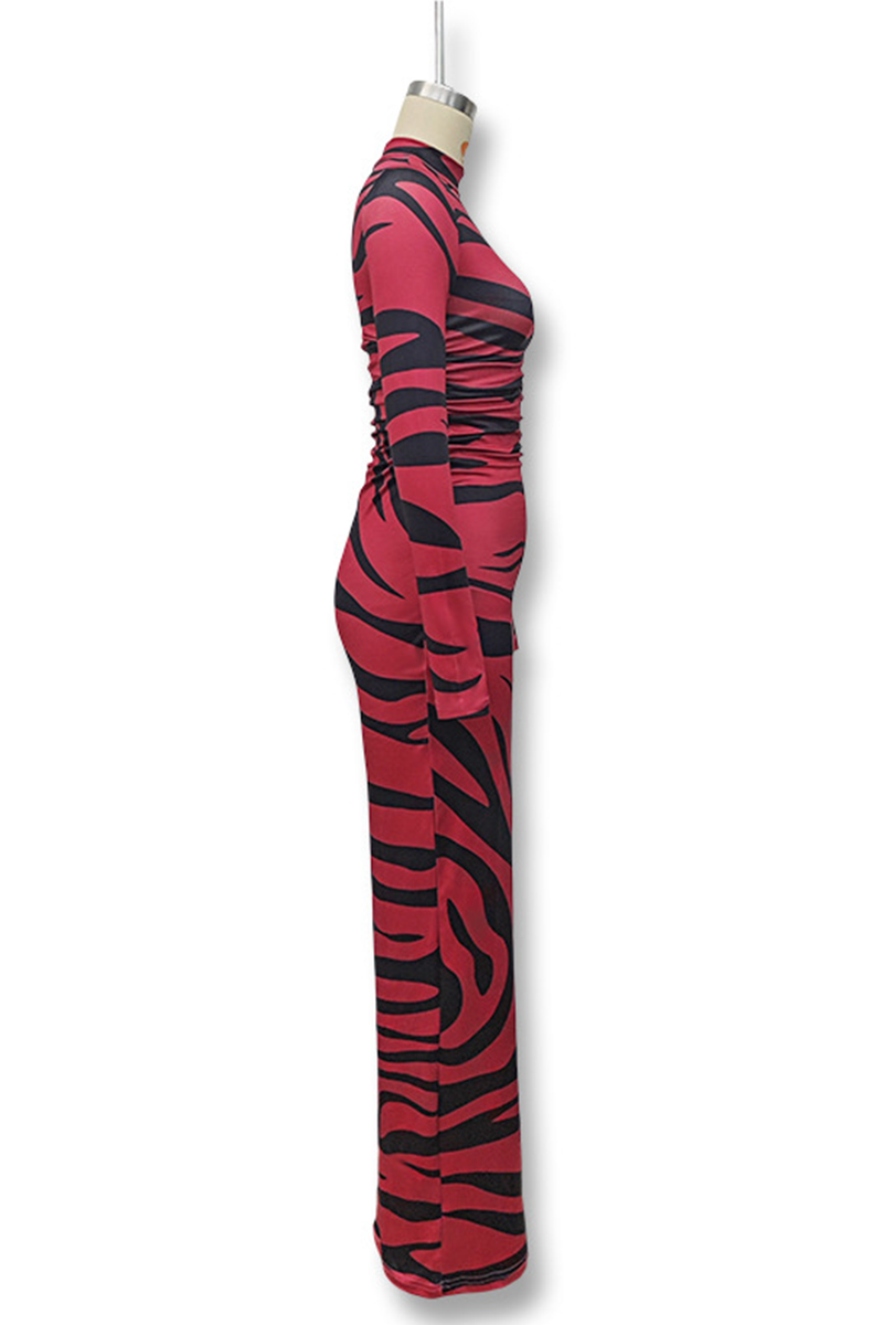 Snakeskin Print Stripe Contrast Half a Turtleneck One Step Skirt Dresses