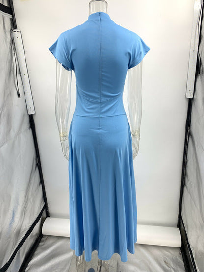 Pocket Slit Zipper Half a Turtleneck Long Dresses