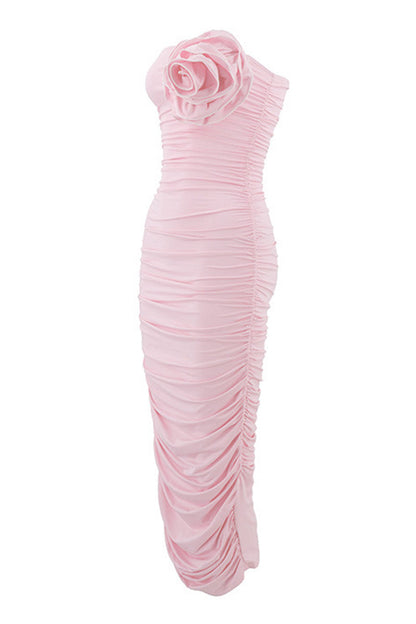 Ruched Flower Shape Strapless One Step Skirt Dresses(3 Colors)