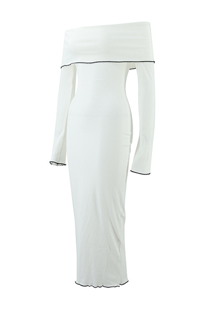 Stringy Selvedge Contrast Off Shoulder One Step Skirt Dresses