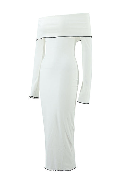 Stringy Selvedge Contrast Off Shoulder One Step Skirt Dresses