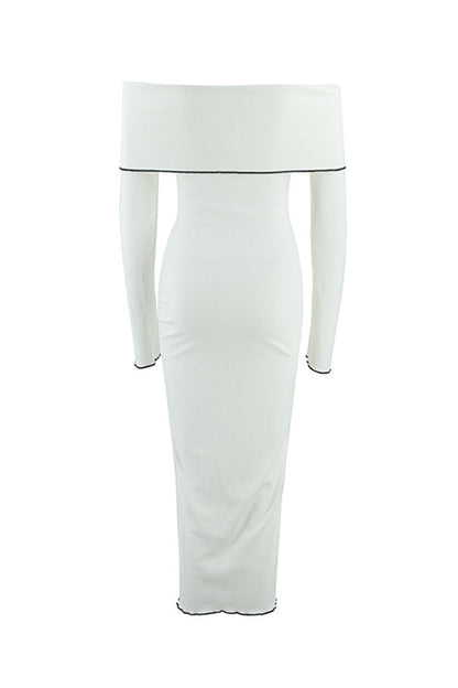 Stringy Selvedge Contrast Off Shoulder One Step Skirt Dresses