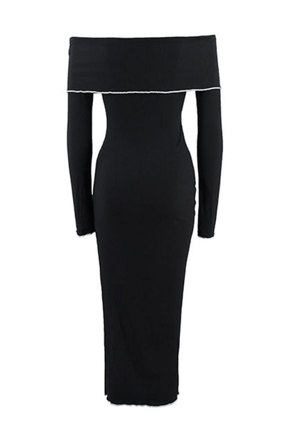 Stringy Selvedge Contrast Off Shoulder One Step Skirt Dresses