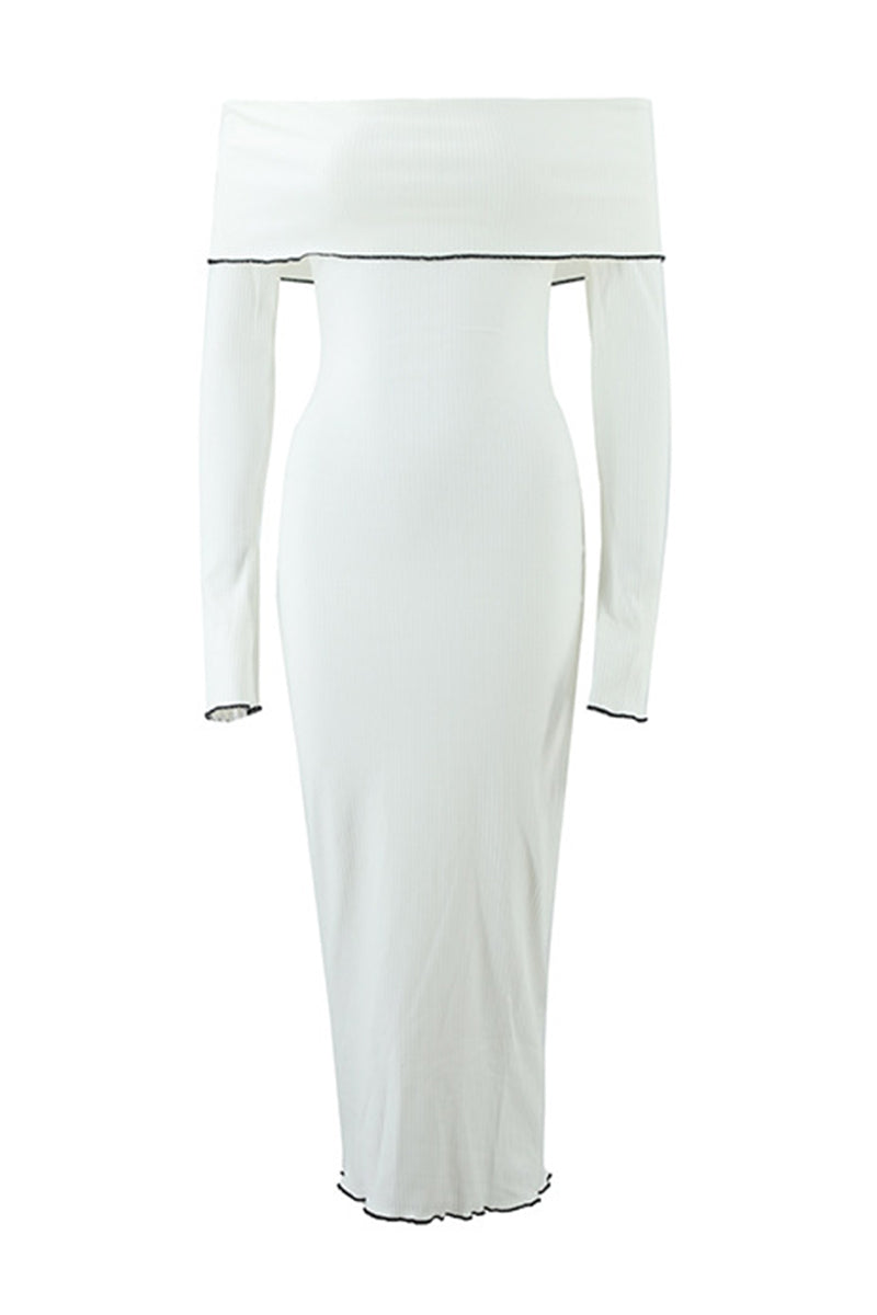 Stringy Selvedge Contrast Off Shoulder One Step Skirt Dresses
