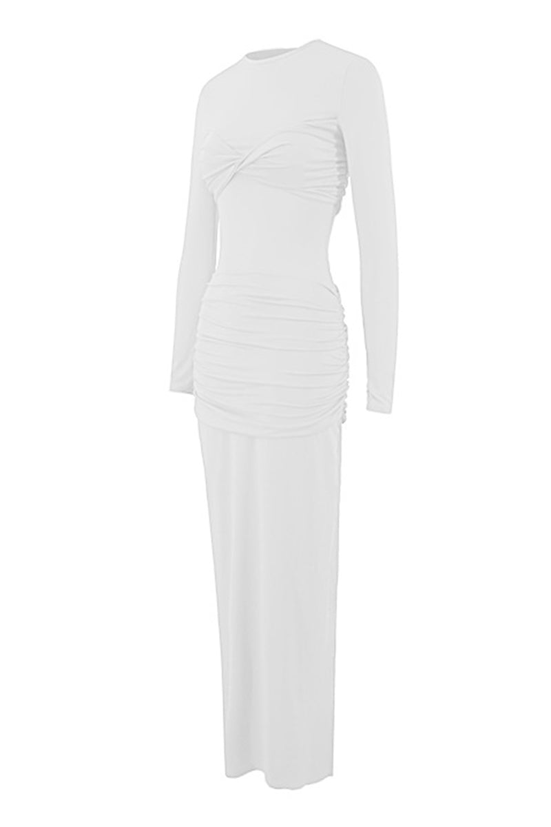 Ruched O Neck One Step Skirt Dresses