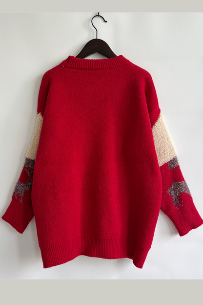 Christmas Tree Sequins Patch O Neck Sweaters