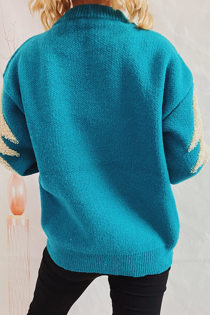 Christmas Tree Sequins Patch O Neck Sweaters