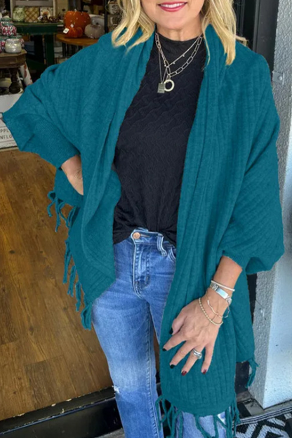 Fringed Trim Irregular Cardigan Collar Outerwear(9 Colors)