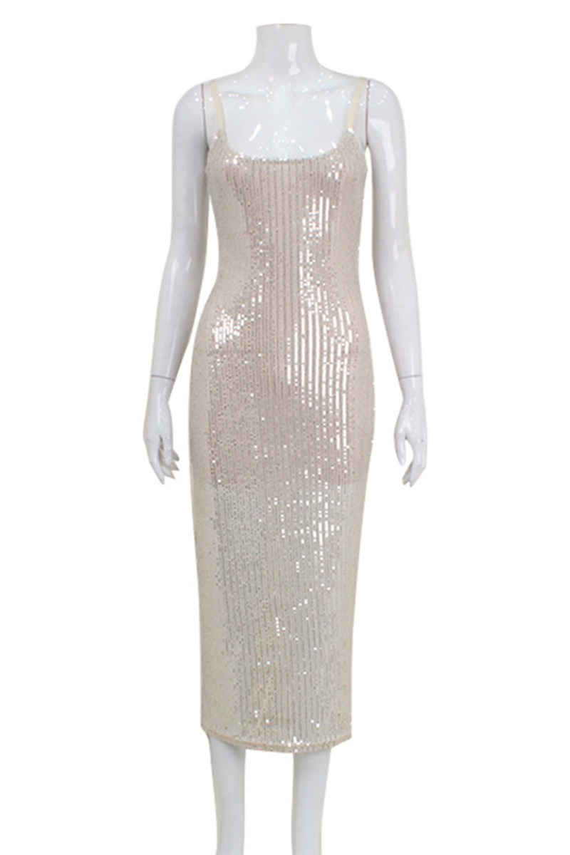 Party Sequins U Neck Wrapped Skirt Dresses