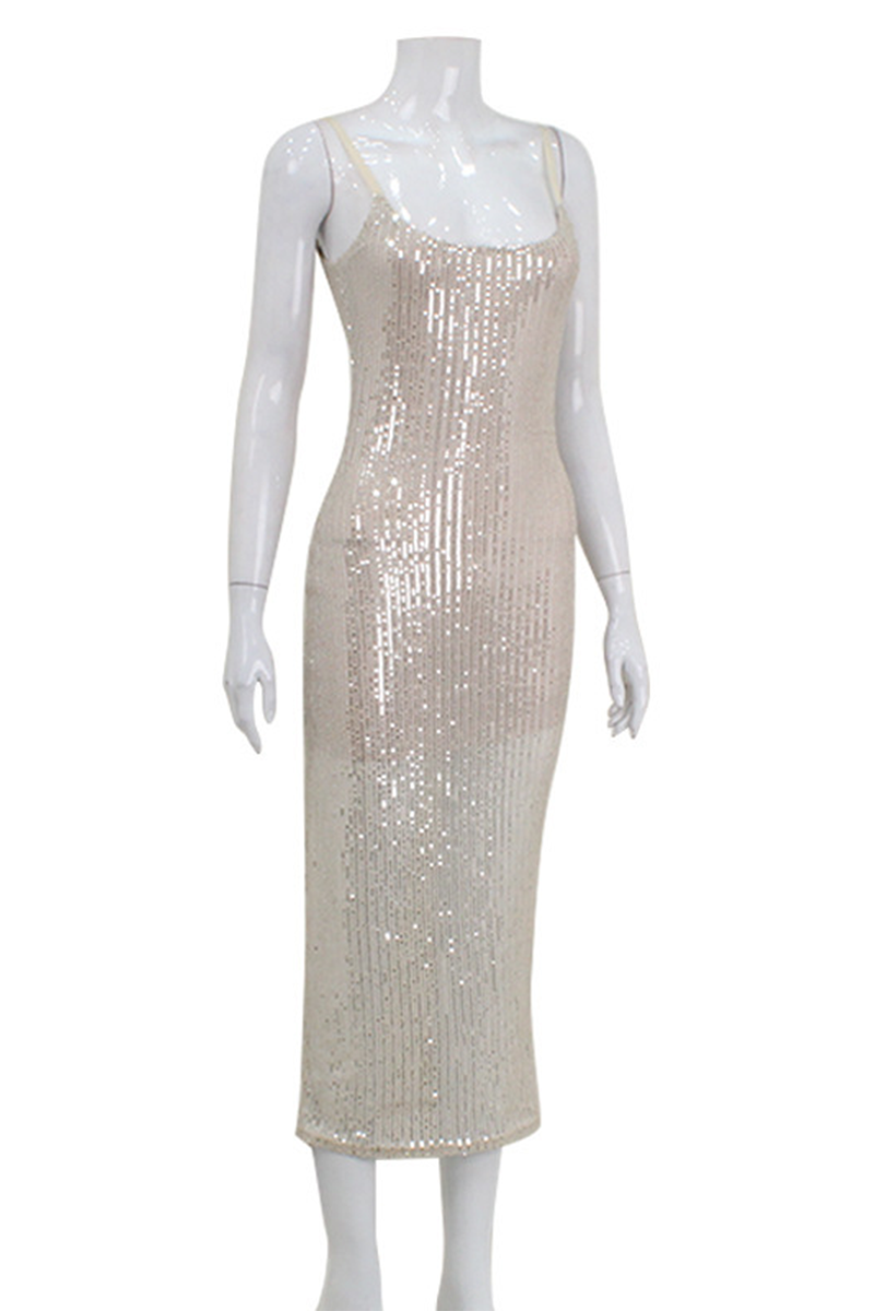 Party Sequins U Neck Wrapped Skirt Dresses