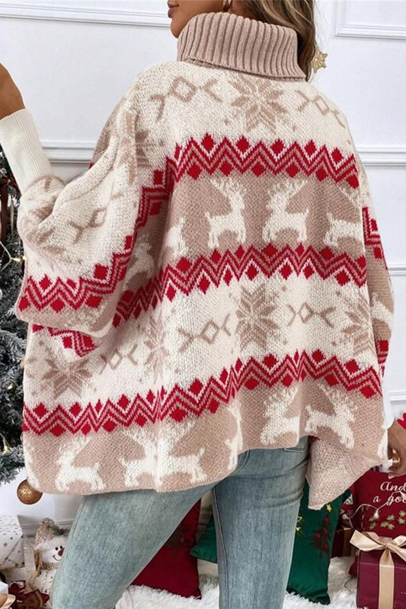 Party Wapiti Snowflakes Weave Contrast Turtleneck Sweaters