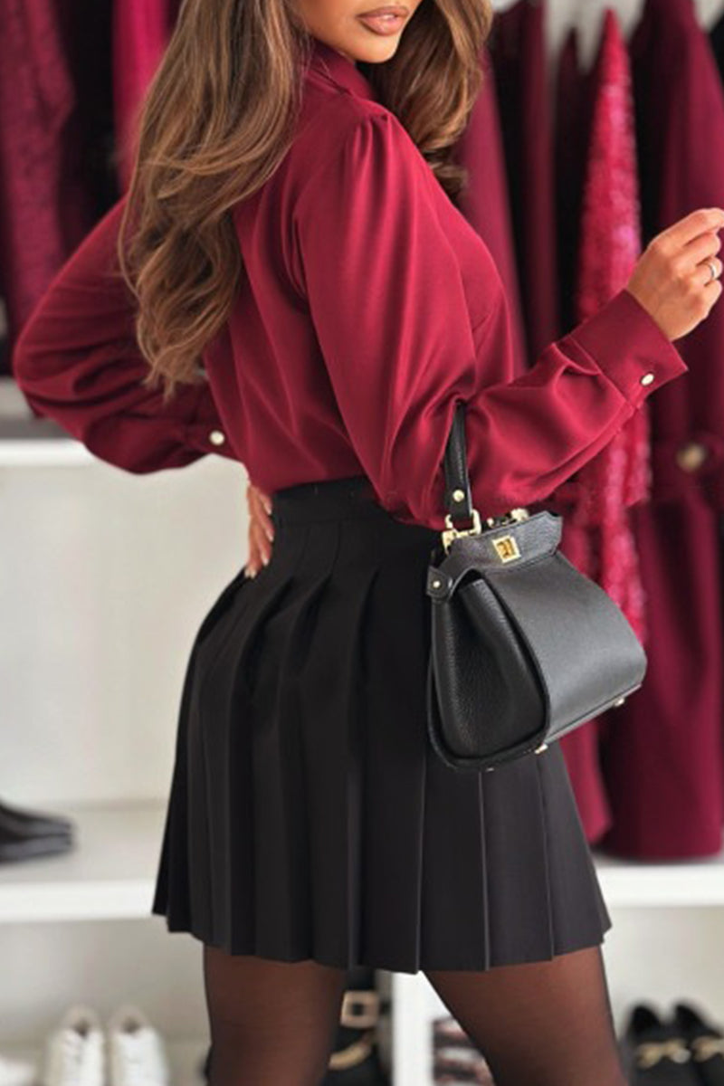 Hollow Out Buttons Turndown Collar Blouses(3 Colors)