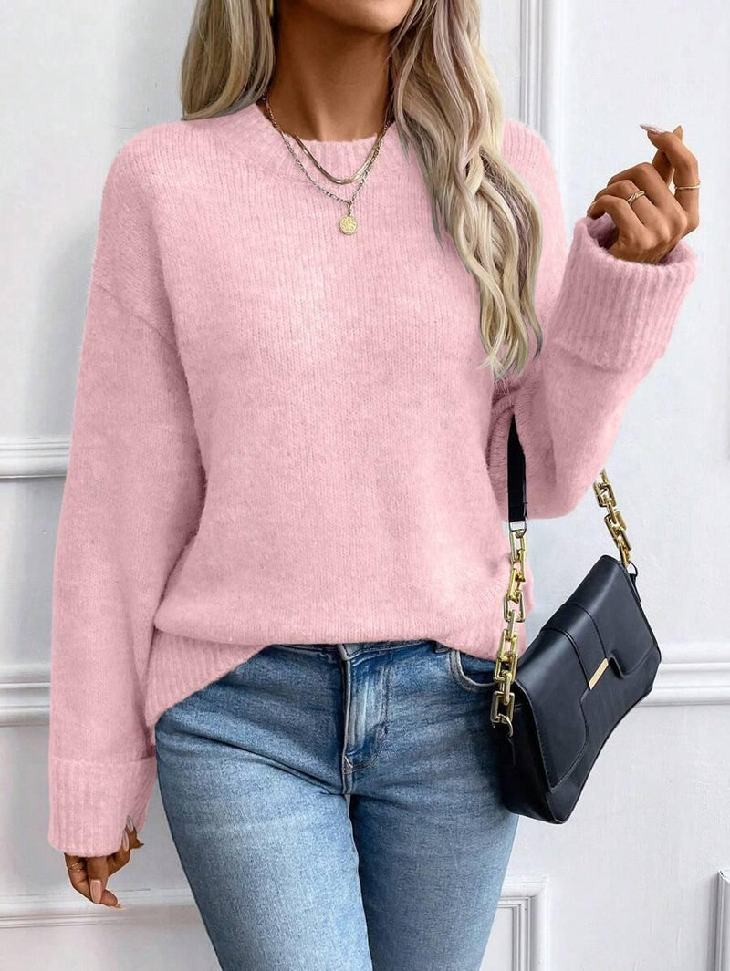 Color Long Sleeve Sweater Cozy Everyday Knit Pullover