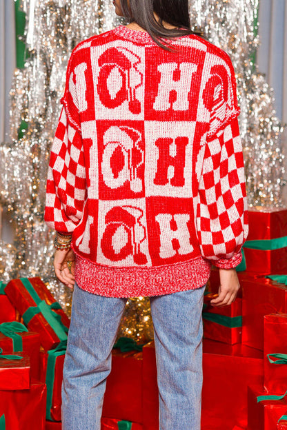 Party Plaid Letters Weave Contrast O Neck Sweaters