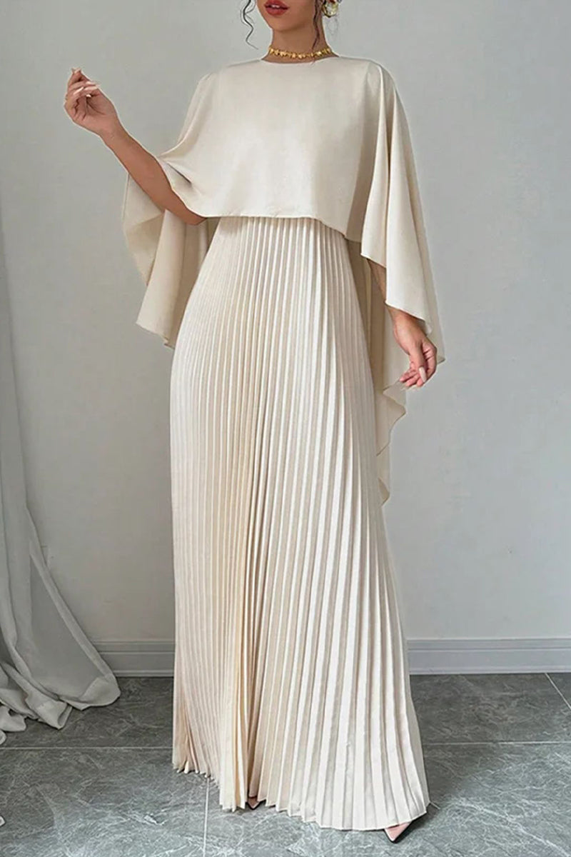 Irregular Pleated O Neck Long Dresses(3 Colors)