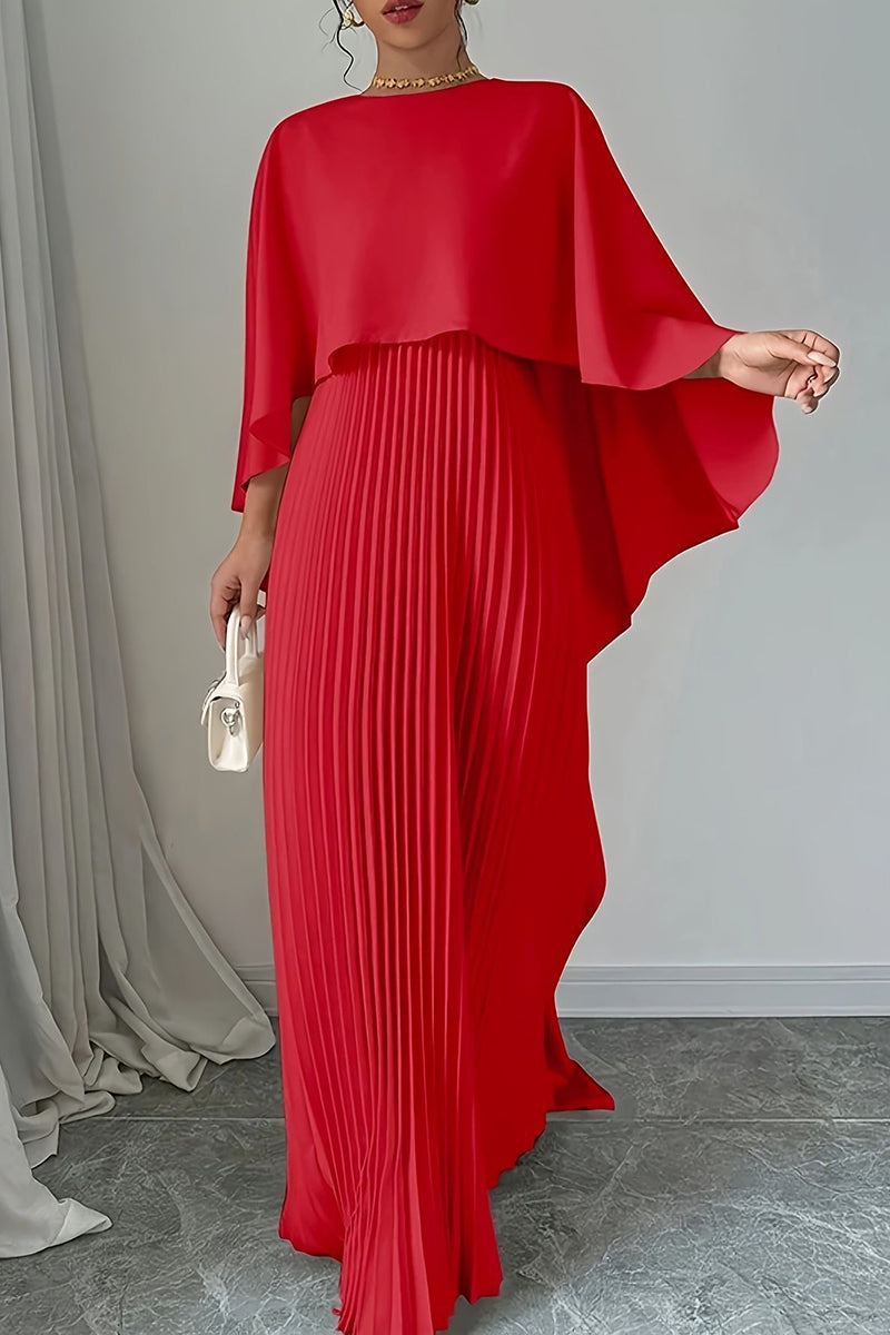 Irregular Pleated O Neck Long Dresses(3 Colors)
