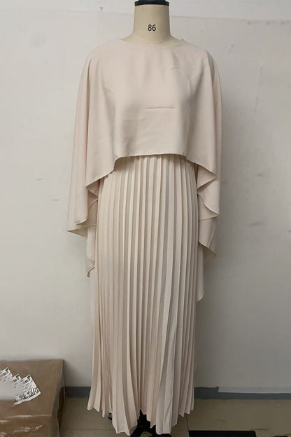 Irregular Pleated O Neck Long Dresses(3 Colors)