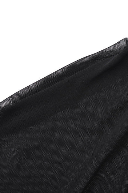 Mesh Feather Hemline Velvet O Neck Wrapped Skirt Dresses