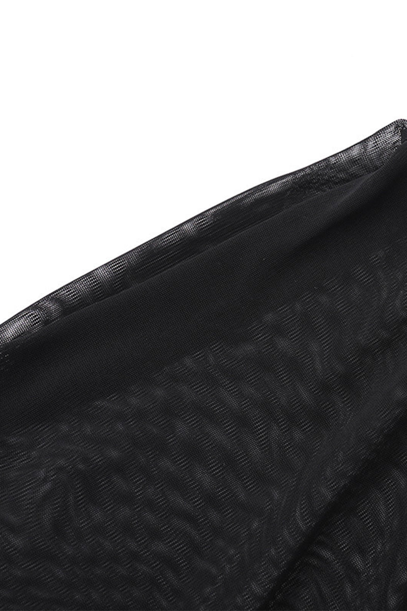 Mesh Feather Hemline Velvet O Neck Wrapped Skirt Dresses