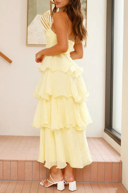 Backless Ruffle Strapless Cake Skirt Dresses(5 Colors)